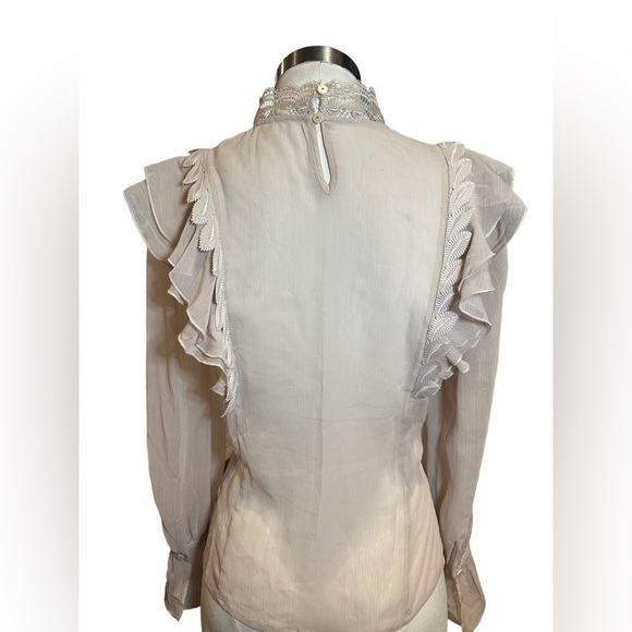 Sheer blouse, lace detail, laser cut, bell sleeve - Picture 4 of 6